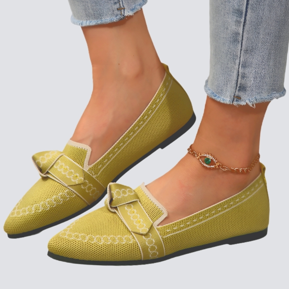 Pointed Bow Top Knit Ballet Flat Casual Loafer Contrast Color Trim Slip-on Shoes